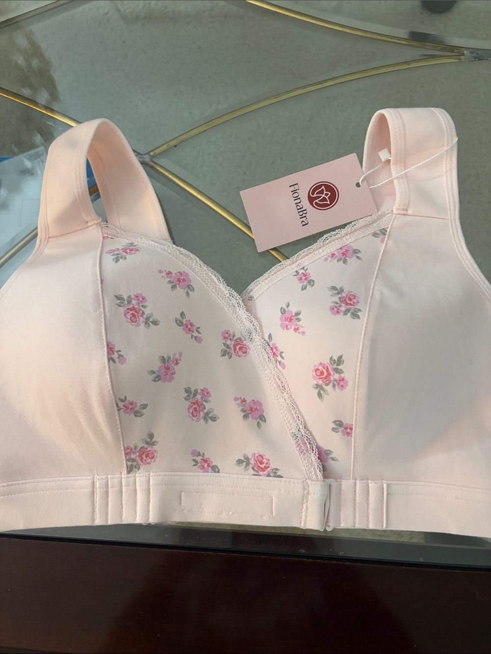 NWT Fionabra Light Pink Floral Comfort Bra with Lace Trim